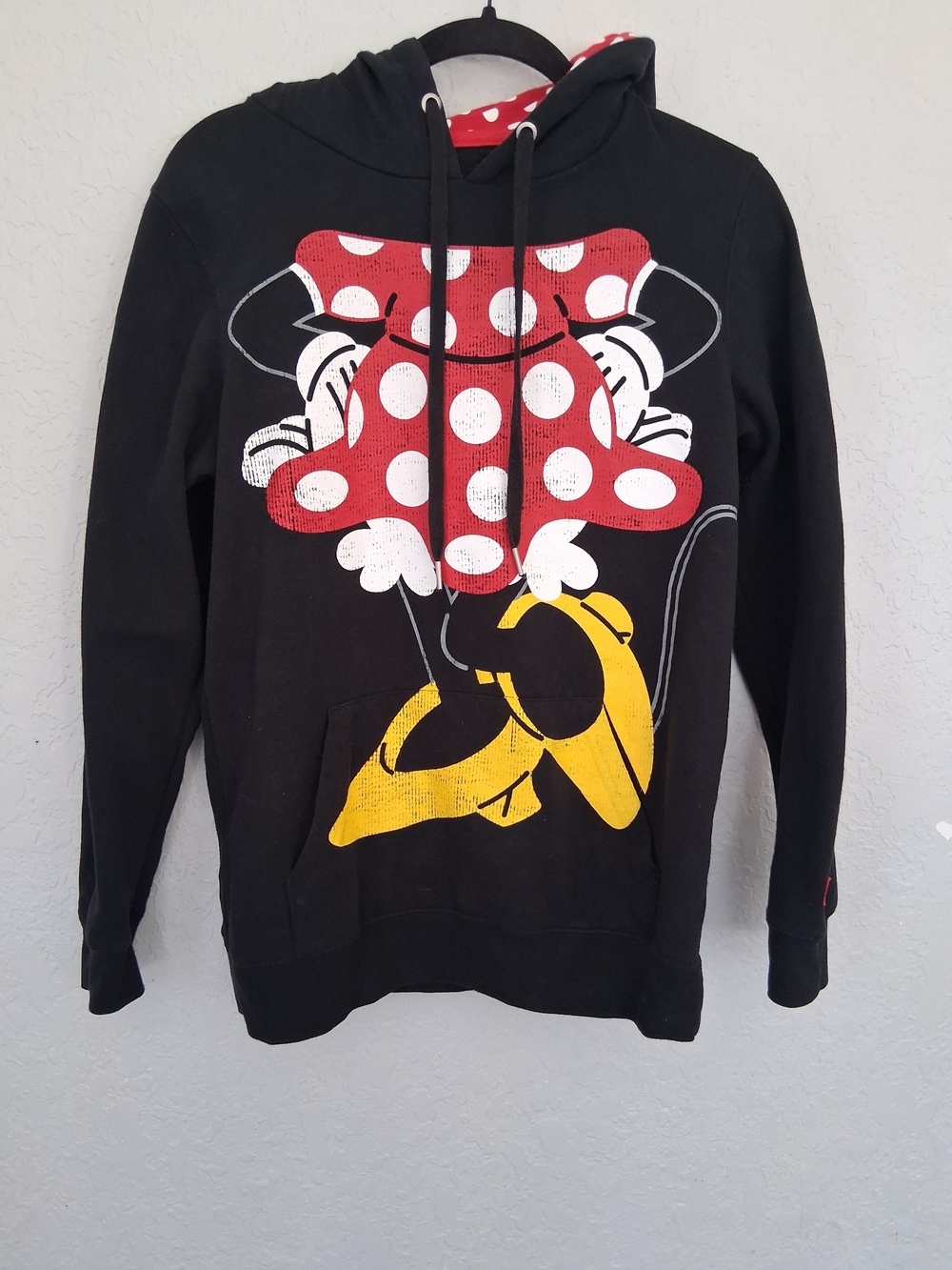 Disney Parks Minnie Mouse Ears Bow Hoodie Black Red Polka Dot Pullover Medium